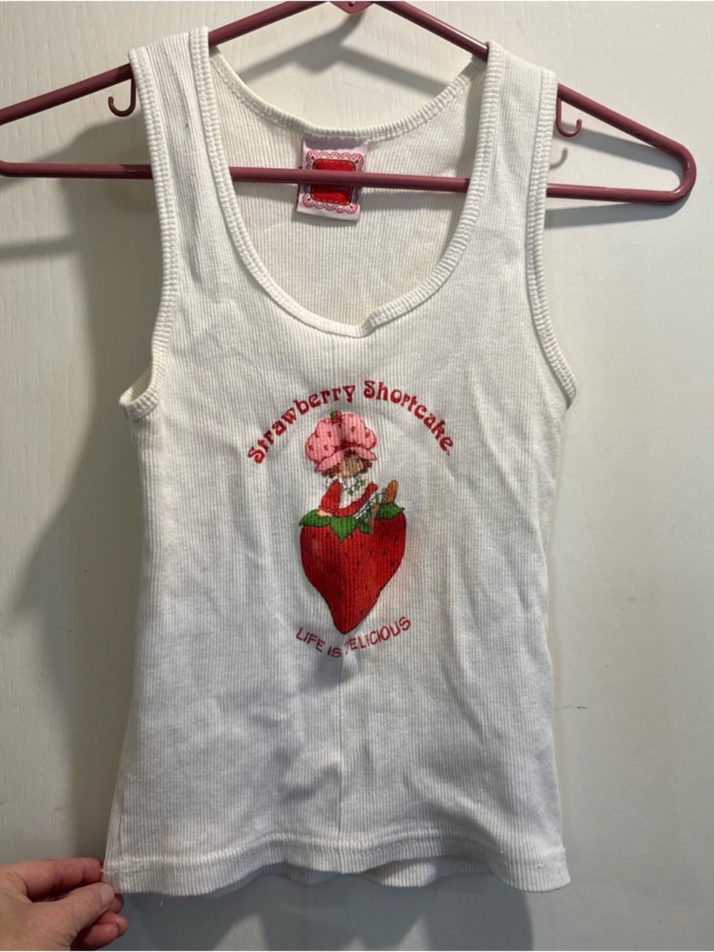 Vtg XS women stretchy Strawberry Shortcake White Graphic Tank Top